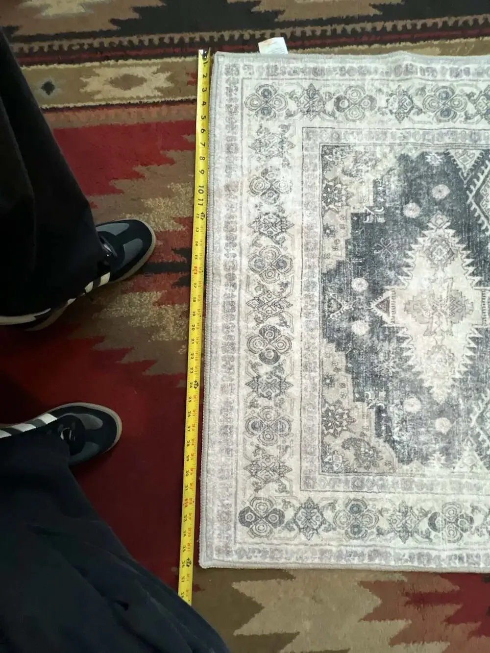 NOTASA Washable Boho Area Rug, Vintage Grey and White Oriental Patterned Floor C